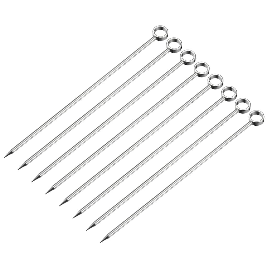 Metal Cocktail Picks 8Pcs, Reusable Cocktail Toothpick Circle Shape - Silver - 11 cm/ 4.3 inches