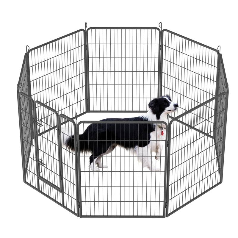 40" Heavy Duty Outdoor Dog Playpen - 8-Panel Metal Fence with Doors for Large Dogs, Ideal for Yard, Camping & Temporary Use - 40"H x 32" W - Metal