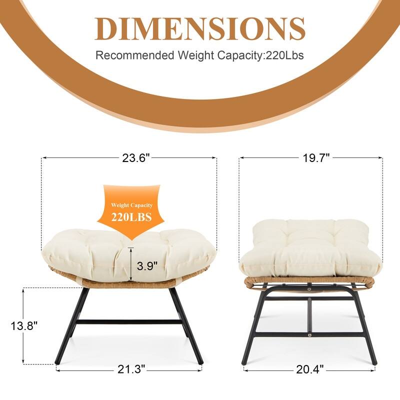 FINCATI 2-piece Oversized Luxury Patio Outdoor Ottomans with Cushions, Royal Rattan Wicker Square Footrests