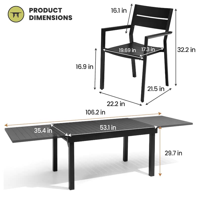 5/7/11 Piece Set Outdoor Dining Set Aluminum Patio Expandable Table with Stackable Chairs