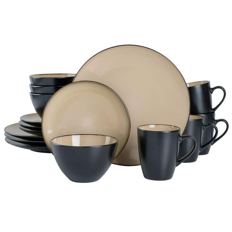 Gibson Soho Lounge Round 16-Piece Dinnerware Set - Blue - Taupe/Black