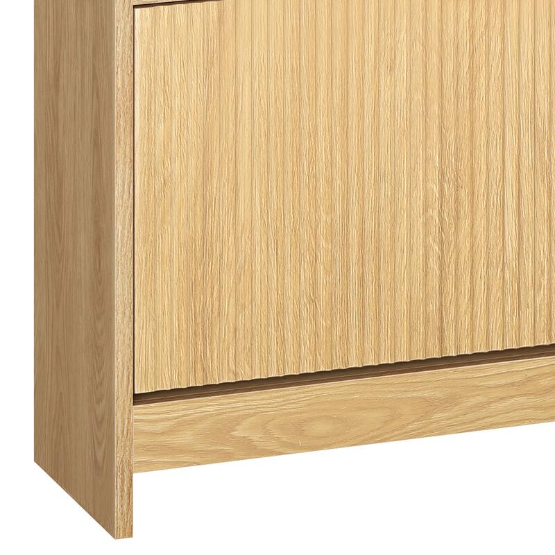 Moasis Fluted Shoe Cabinet with Air Purifier and Flip Drawers for Entryway Storage Natural