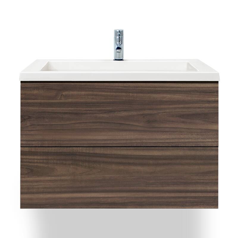 24"/30" Air Wall Mount Floating Bathroom Vanity in Dark Ebony with White Cultured Marble Top