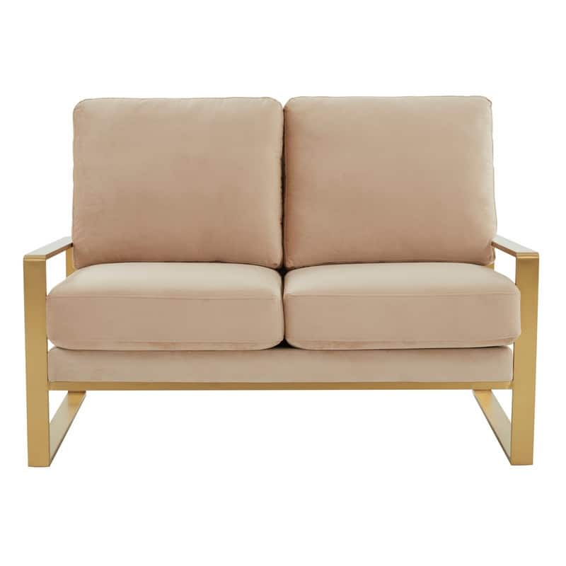 Jefferson Modern Two-Seater Velvet Loveseat with Brushed Gold Stainless Steel Base, Removable Cushions for Living Room or Lounge