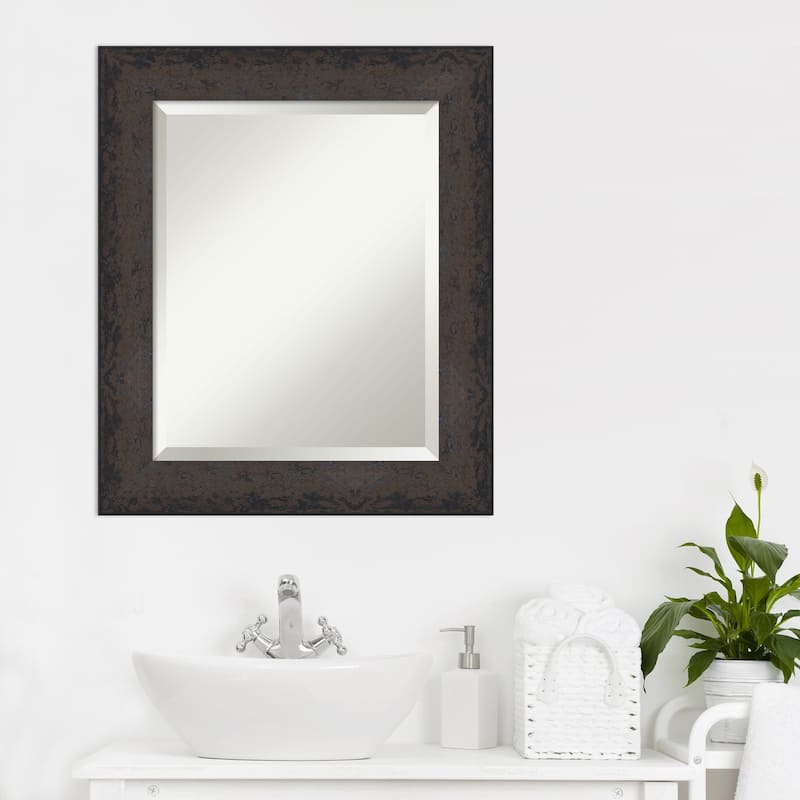 Dappled Beveled Wood Framed Bathroom Vanity Wall Mirror
