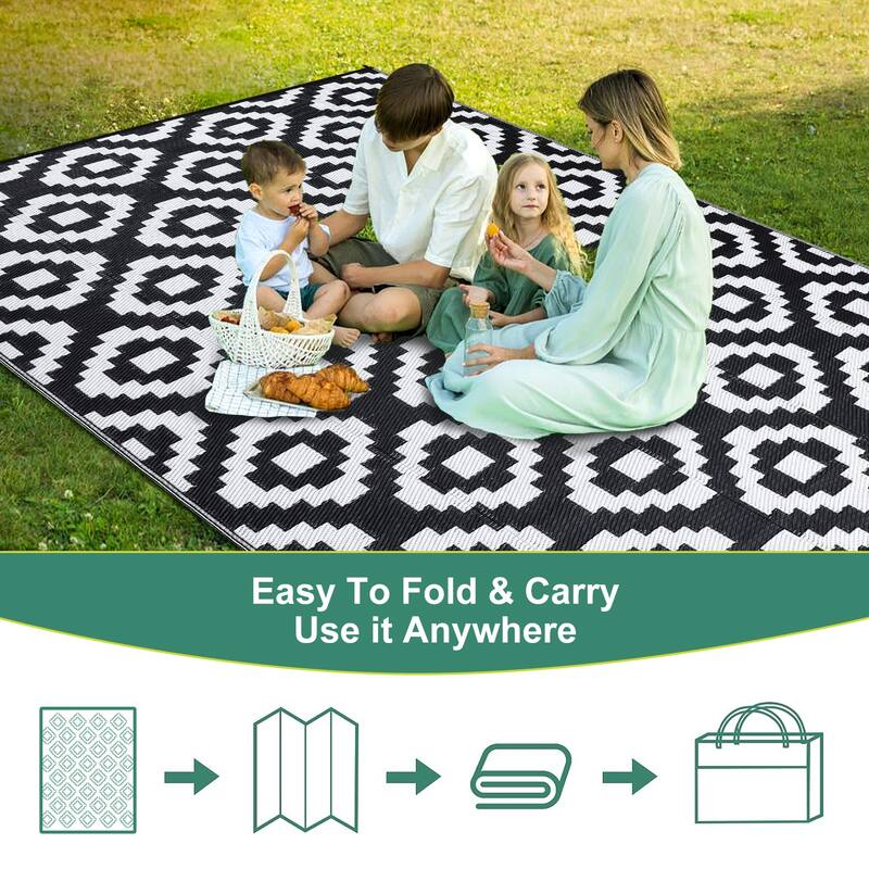 Outdoor Rug Waterproof Plastic Straw Rug Reversible Rug for Patios Decks Porch Camper Balcony Backyard