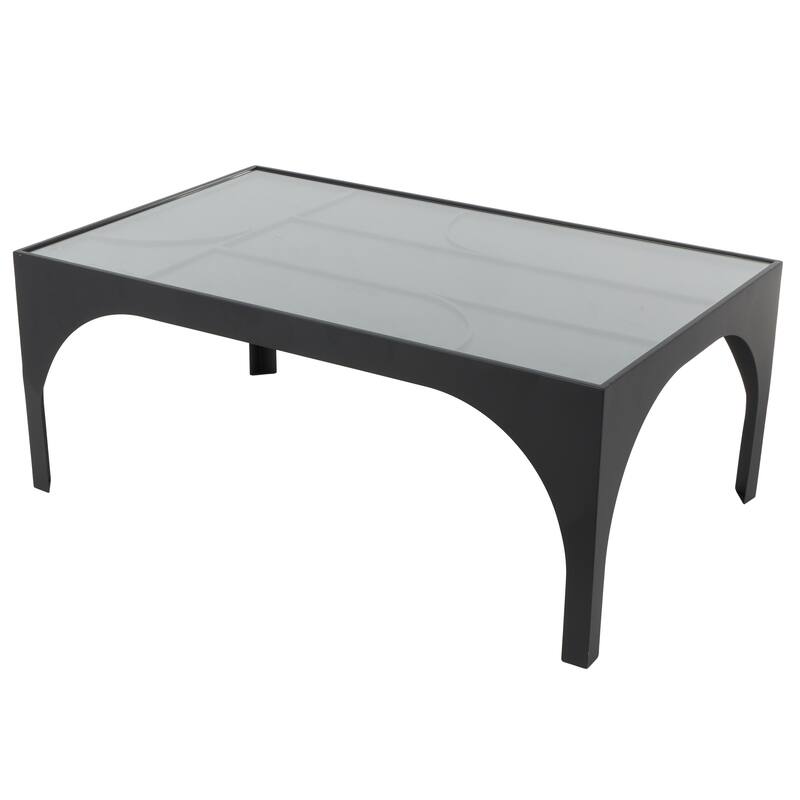 Metal Geometric Accent Table with Glass Top - Black - Roche River Decor - Black - 42"W, 17"H