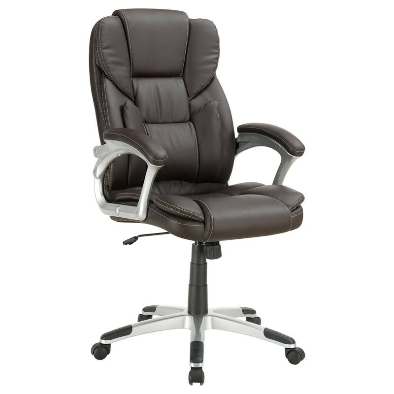 Ergonomic Dark Brown Swivel Office Chair with Silver Accents and Caster Wheels