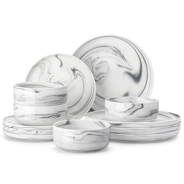 MALACASA LUNA 12-piece Porcelain Dinnerware Set (Service for 4) - MarbleGrey