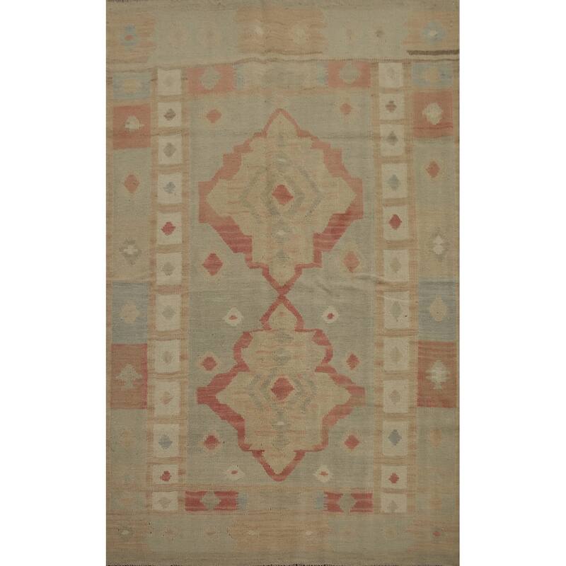 Hand Woven Oriental 100% Wool Carpet Southwestern Tribal Multi-Colored Kilim Area Rug - 6' 0'' X 4' 1''