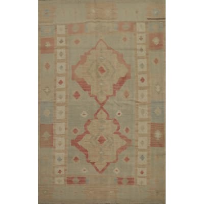 Hand Woven Oriental 100% Wool Carpet Southwestern Tribal Multi-Colored Kilim Area Rug - 6' 0'' X 4' 1''