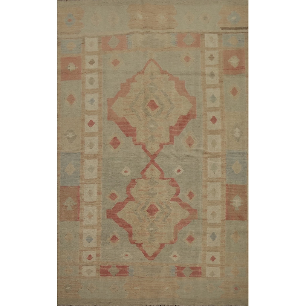 Hand Woven Oriental 100% Wool Carpet Southwestern Tribal Multi-Colored Kilim Area Rug - 6' 0'' X 4' 1''