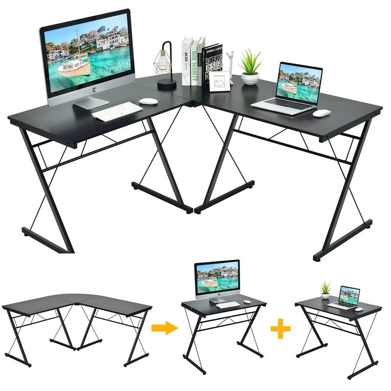 L Shaped Corner Computer Desk Space Saving Workstation Study Desk