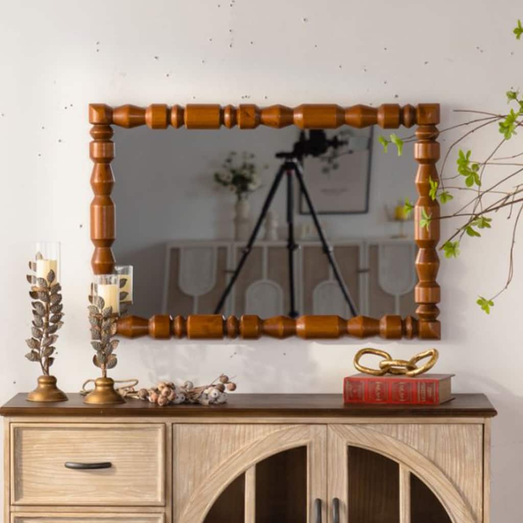 Vintage Wooden Carved Wall Mirror - Brown