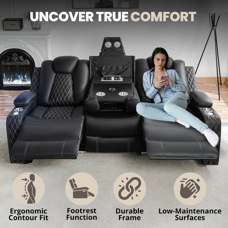 Power Reclining Sofa, Loveseat & Chair – Home Theater Seating with Wireless Charging, USB Port, Storage & Built-in Speakers