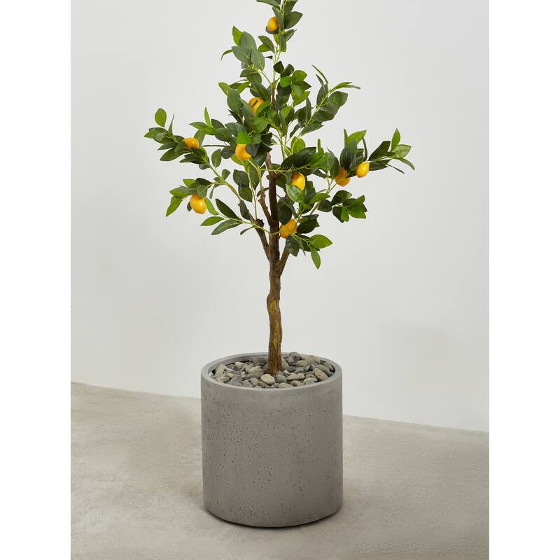Indoor/Outdoor Large Nordic Minimalist Fiberstone Lightweight Round Cylinder Planter Pot -19,15,12inch Cement Finish
