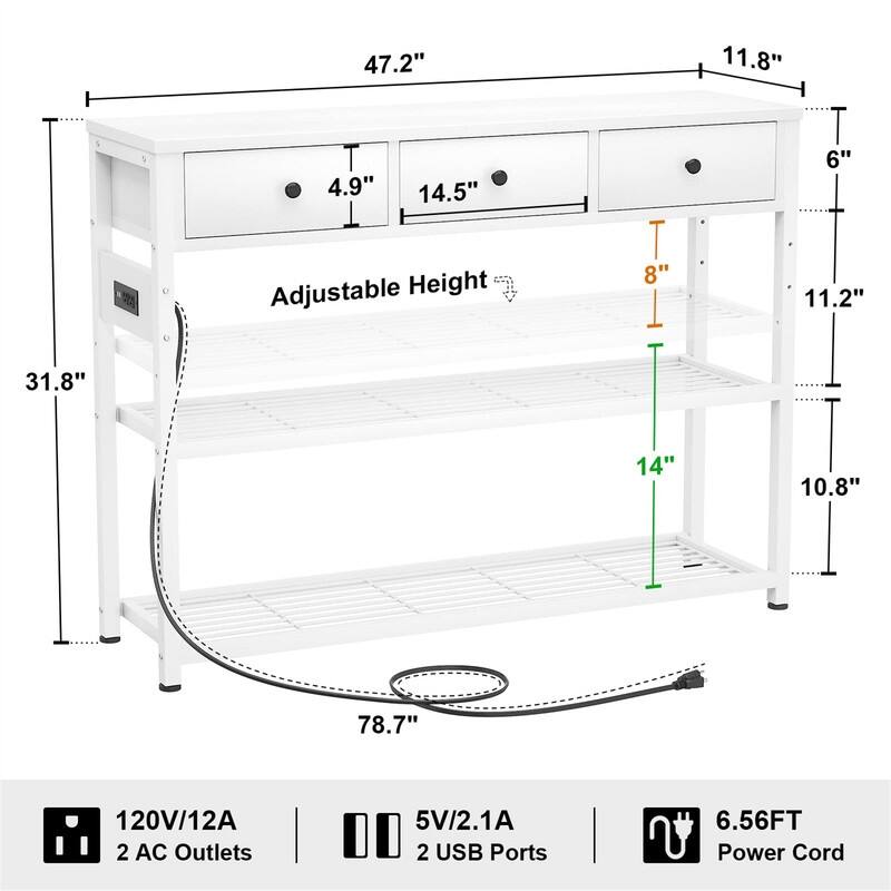 47'' Entryway Table with Outlets and USB Ports - 11.8"D x 47.2"W x 31.8"H