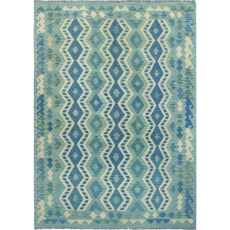 Modern Flatweave Nazy Blue/Ivory Rug - 5'7" x 7'10"