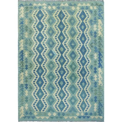 Modern Flatweave Nazy Blue/Ivory Rug - 5'7" x 7'10"