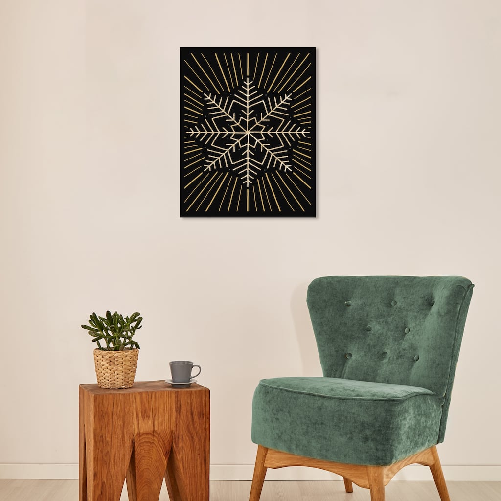 Wynwood Studio Canvas Holiday and Seasonal Snowflake Star Holiday Night Black Glam Wall Art Canvas Print