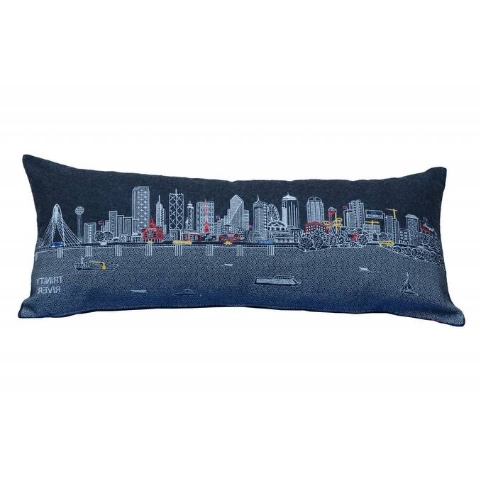35" Black Dallas Nighttime Skyline Lumbar Decorative Pillow