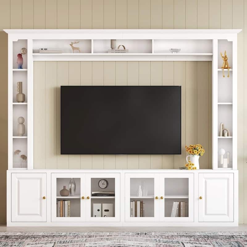92" Modern 4-Piece Entertainment Center Wall Unit Media Console with Bookshelves for TVs Up to 80" - White