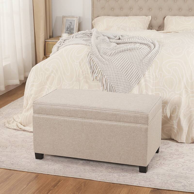 Adeco Linen Storage Ottoman Bench for Entryway or Bedroom
