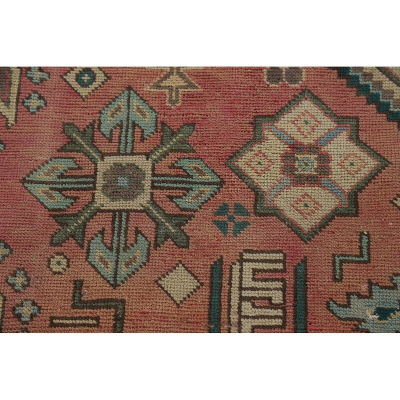 Vintage Pink Geometric Tabriz Persian Area Rug Handmade Wool Carpet - 6'4" x 10'0"