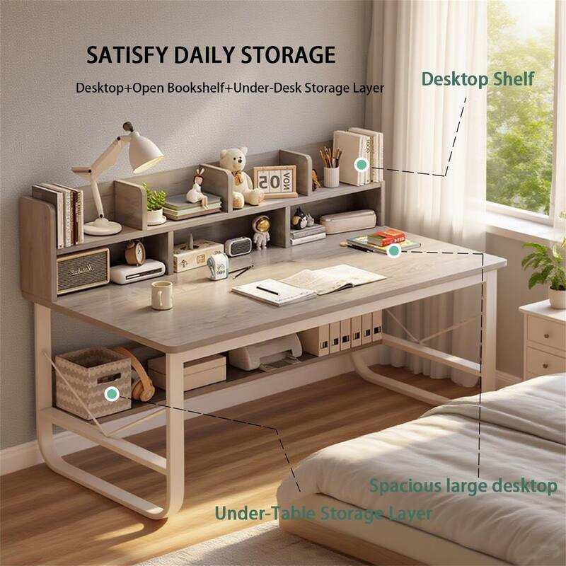 55.12" Rectangle Desk In Grey White