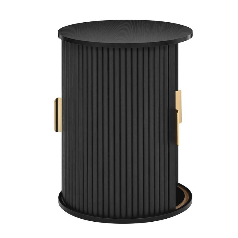 Nesting Coffee Table Set of 2, Modern Storage Coffee Table, Round Tea Table and End Table Set with Sliding Tambour Door