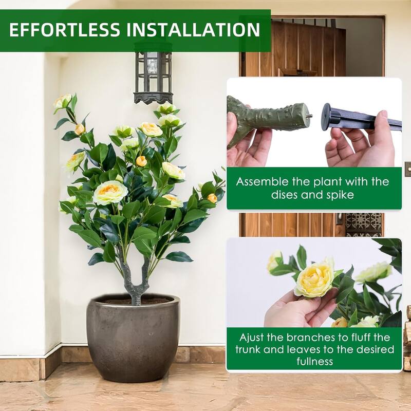 35.4" Artificial Topiary Flower with Ground Spike Set of 2,Artificial Trees with Camellia Flowers