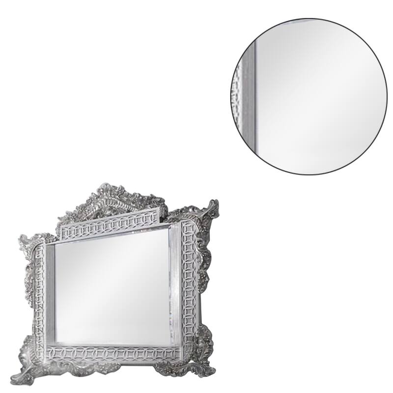 Vera 60 Inch Wall Mirror, Oversized Ornate Carved, Antique Gray, Light Gold - Grey