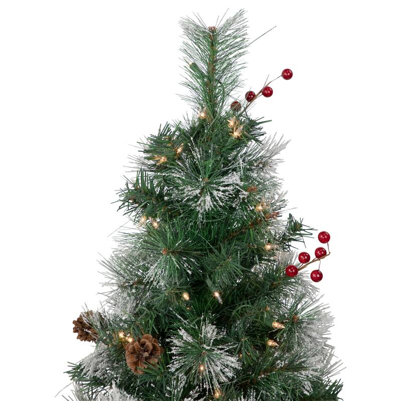 4' Pre-Lit Frosted Carolina Berry Spruce Artificial Christmas Tree Clear Lights