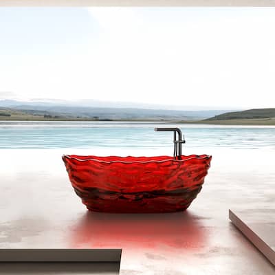 Vanity Art 69" x 30" Stone Resin Oval Freestanding Bathtub, Soaking Tub with Pop Up Drain