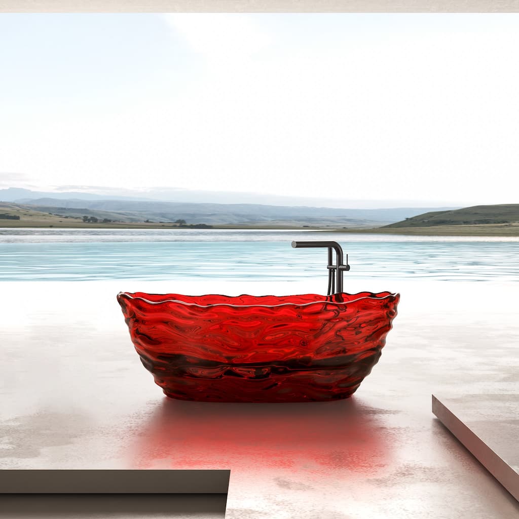 Vanity Art 69" x 30" Stone Resin Oval Freestanding Bathtub, Soaking Tub with Pop Up Drain
