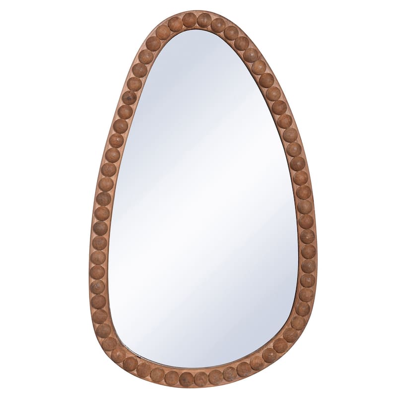 Decorative Mirror With Organic Shape And Knob Frame - Natural Finish - Clear, Natural Woven