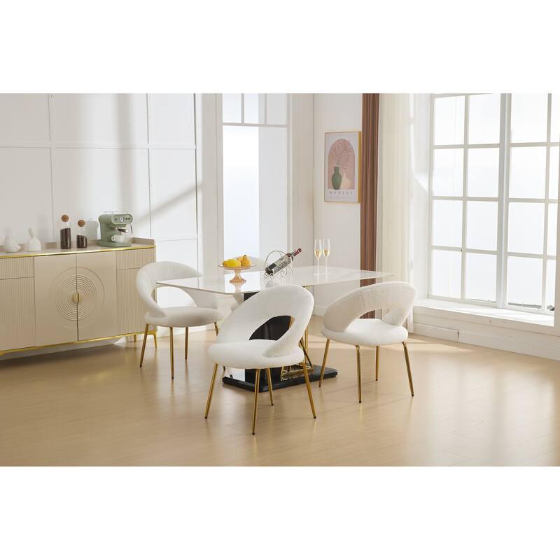 Set of 1 Dining Chairs With Curved Backrest and Golden Metal Legs