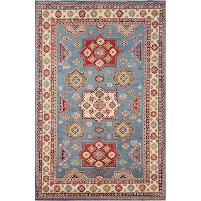 Blue Kazak Oriental Area Rug Hand-Knotted Wool Carpet - 6'7" x 9'10"