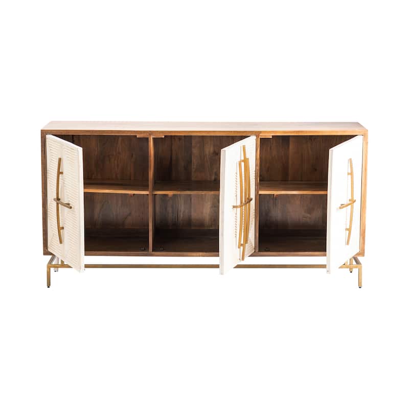 Allura White & Natural Mango Wood 3 Door Sideboard w Gold Hardware - 69"W x 16"D x 34"H