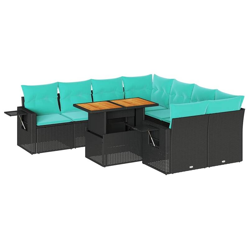 vidaXL Patio Sofa Set with Cushions Outdoor Furniture 9 Piece Poly Rattan - 21.7 x 24.4 x 27.2