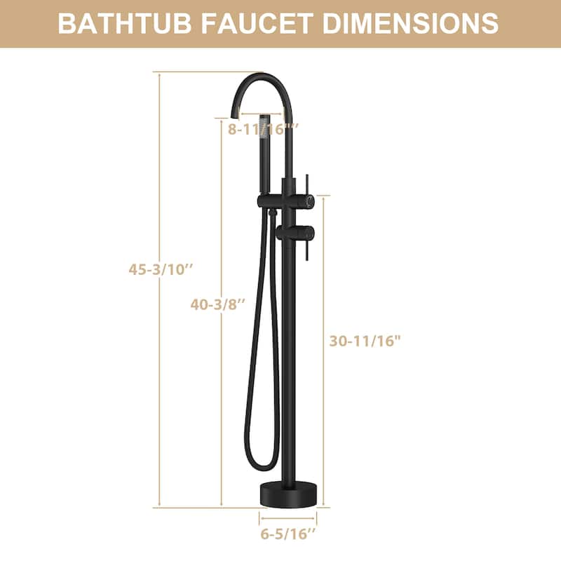 Freestanding Bathtub Faucet Floor Mount Tub Filler Matte Black, Swivel Gooseneck Spout with Cylinder Handheld