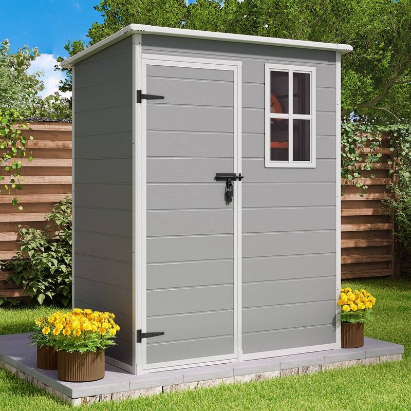 5' x 3' All Weather Durable Resin Outdoor Storage Shed with Floor for Patio Furniture and Tools