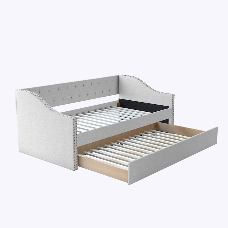 Boyd Sleep Manchester Linen Upholstered Twin Daybed with Trundle - Beige