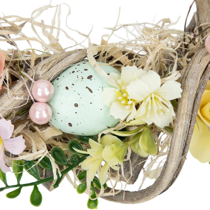 Flowers and Speckled Eggs Artificial Easter Wreath - 12"