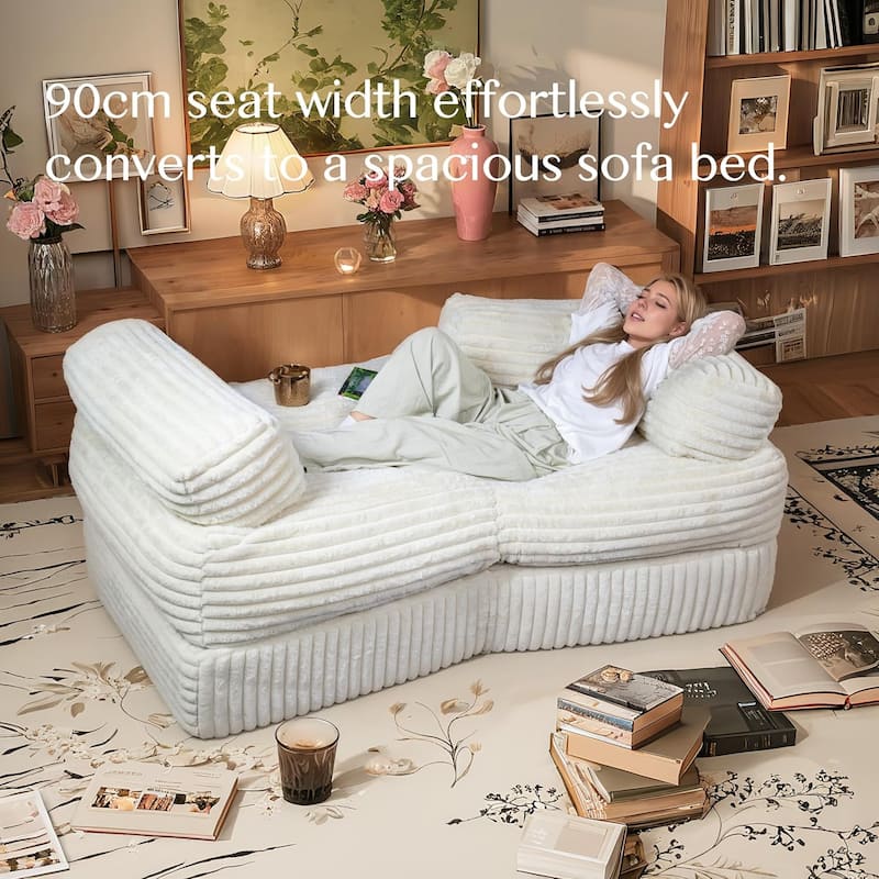WOWMAX 85'' Curved Sofa Chaise Lounge Chair Fluffy Boneless Couch for Living Room, Comfy Plush Corduroy Small Couches