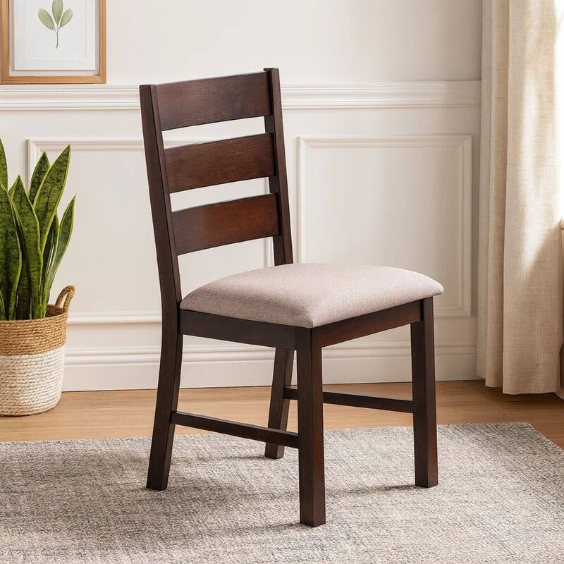 Yuzi Dining Chair Set of 2, Ladder Back, Cherry Brown Solid Wood