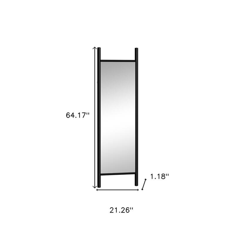 HomeRoots 64" Black Wood Leaning Ladder Framed Full Length Mirror - 21.26 in. x 64.17 in. x 1.18 in.
