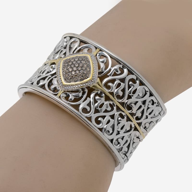 Charles Krypell Sterling Silver and Gold,White and Brown Diamond Cuff Bracelet - 6.25