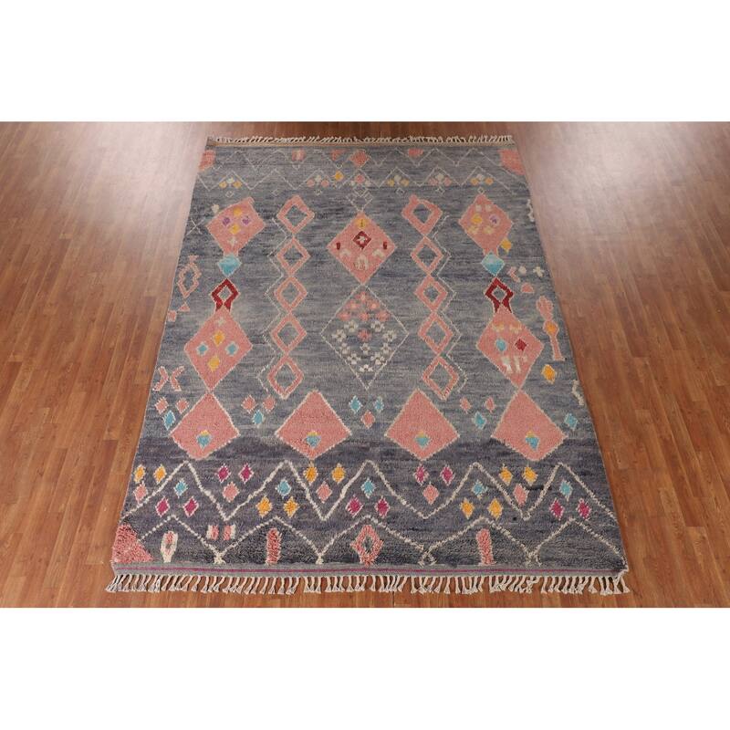 Tribal Moroccan Rug Handmade Oriental Wool Carpet - 7'10" x 10'8"