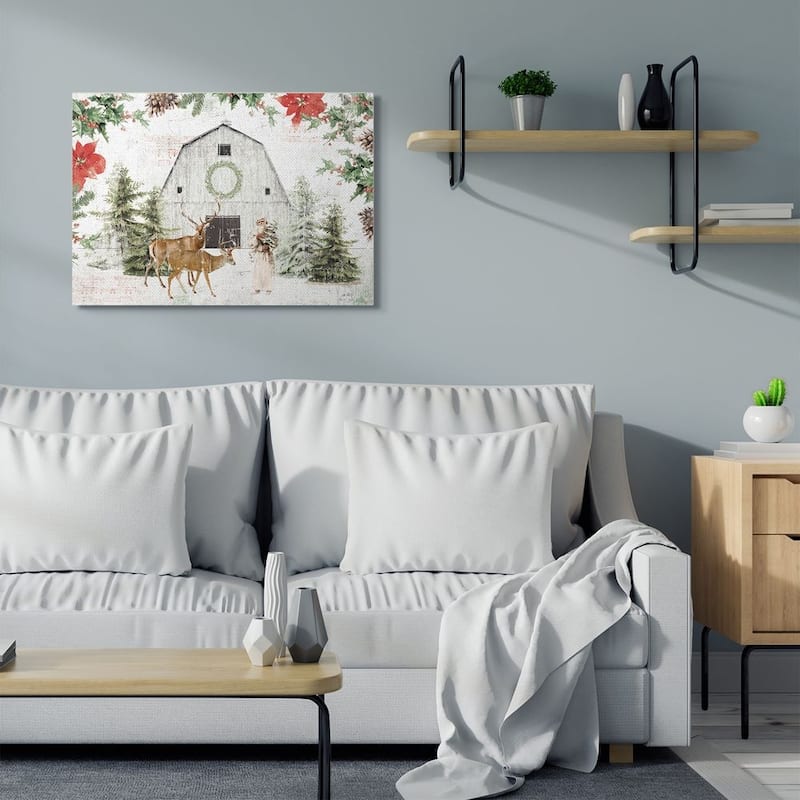 Stupell Rustic Holiday Barn Animals Seasonal Christmas Winter Canvas Wall Art